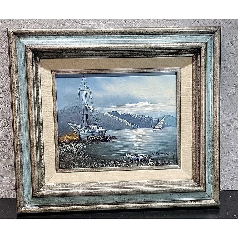 W. Vennekamp Nautical Ships Boats Ocean Seascape Art Oil Painting on Canvas